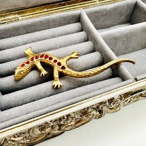 Rare Vintage Red Rhinestone Lizard Brooch